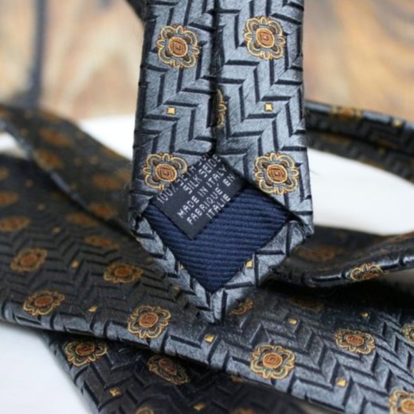 CANALI Men's Tie Charcoal Grey Silver Gold - Picture 6 of 7